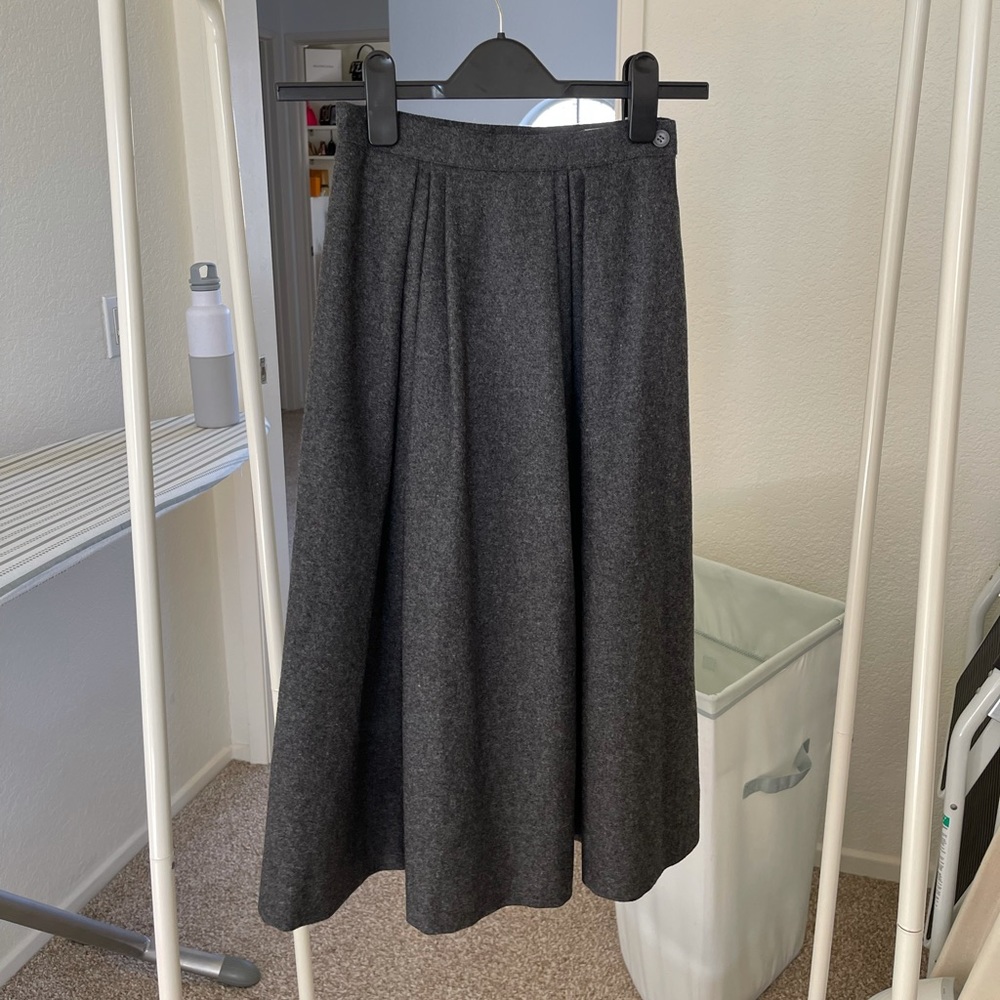 Classic Charcoal Midi Skirt - Women's Pleated A-Line